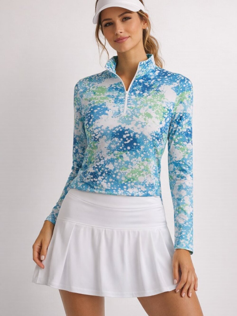 IBKUL Womens Naomi Print Long Sleeve Mock Neck Golf Top Size M preppy chic SPF